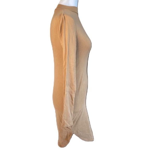 Forever 21 Women’s Tan Long Sleeve Mock Neck Mini Bodycon Dress Medium - Picture 3 of 10